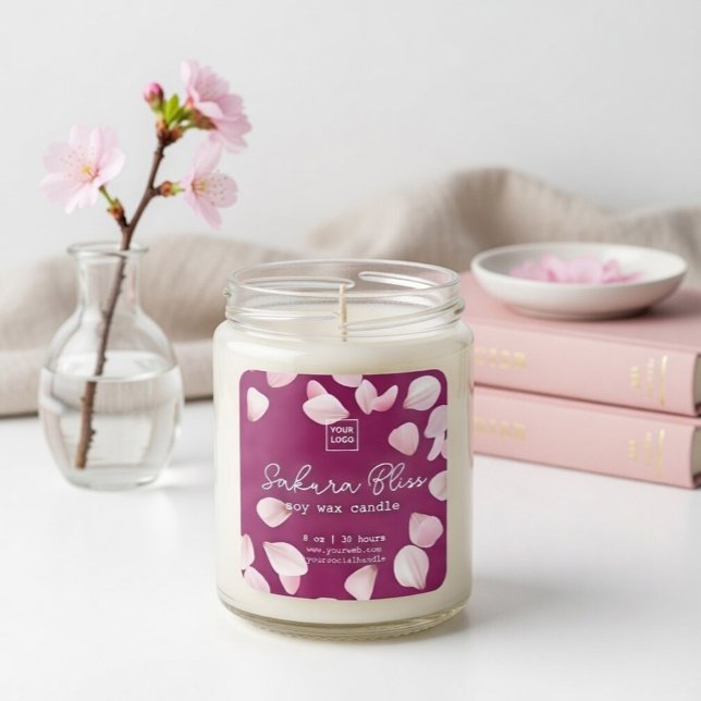 Custom Sakura Bliss Personalized Soy Wax Candle Square Sticker (Creator Uploaded)