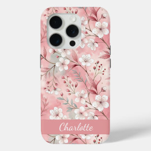 Custom Sakura Flower Pattern Pink iPhone 15 Pro Case