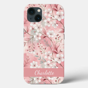 Custom Sakura Flower Pattern Pink iPhone 13 Case