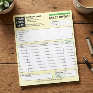 Custom Sales Invoice Receipt Logo   Company Form Notepad