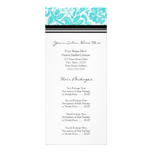 Custom Salon Rack Cards Aqua Black Damask