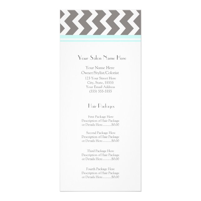 Custom Salon Rack Cards Aqua Grey Chevron (Front)