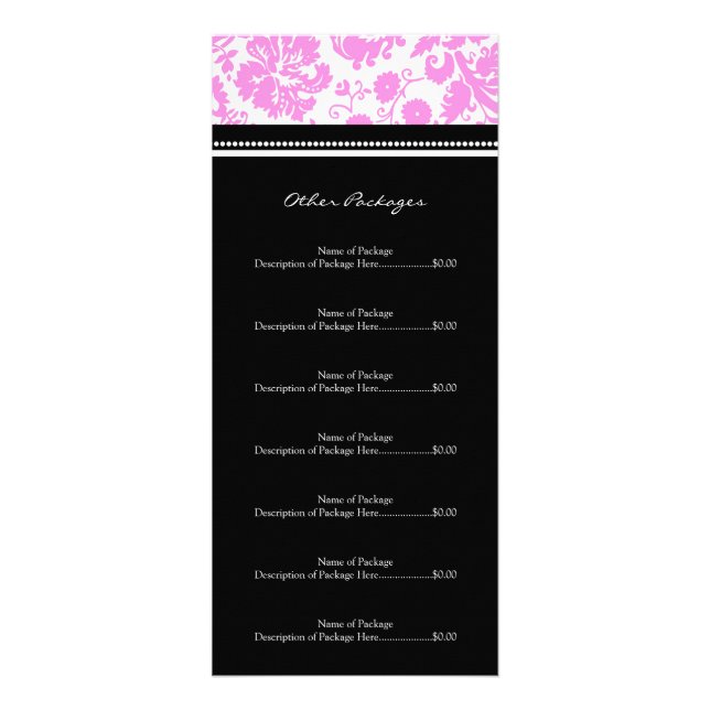 Custom Salon Rack Cards Pink Black Damask (Back)