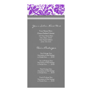 Custom Salon Rack Cards Purple Grey Damask