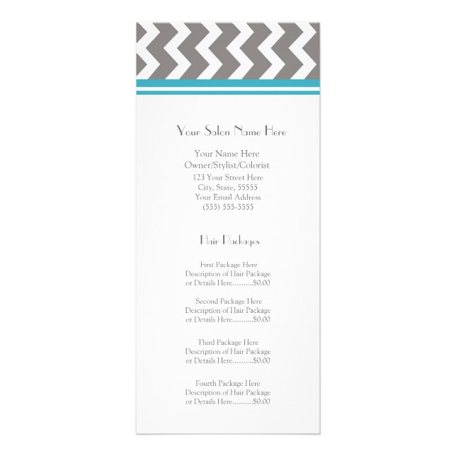 Custom Salon Rack Cards Teal Grey Chevron (Front)