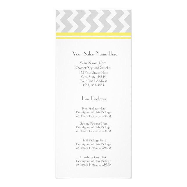 Custom Salon Rack Cards Yellow Grey Chevron (Front)