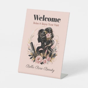 Custom Salon Welcome Blush Floral Pedestal Sign
