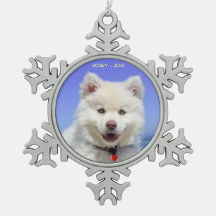 Custom Samoyed Dog Photo Snowflake Pewter Christmas Ornament