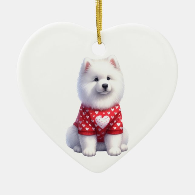 Custom Samoyed Dog Valentine Ceramic Ornament (Front)