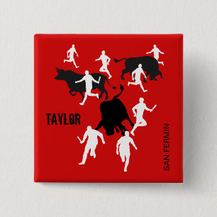 Custom, San Fermin Pamplona, bull run / encierro, 15 Cm Square Badge