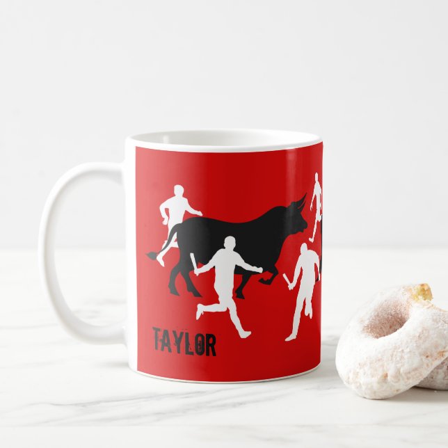 Custom, San Fermin Pamplona, bull run / encierro, Coffee Mug (With Donut)