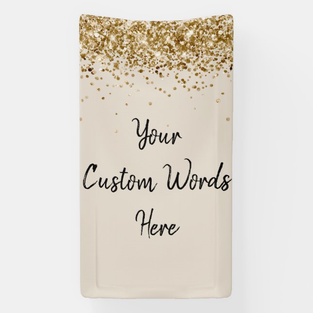 Custom Sand Khaki Black Gold Birthday Party Prop Banner (Vertical)
