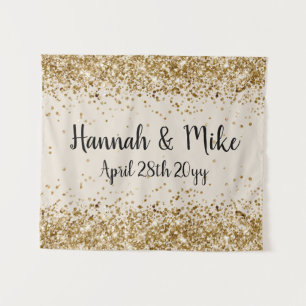 Custom Sand Khaki Black Gold Wedding Photo Booth Tapestry