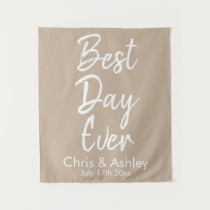 Custom Sand Natural Wedding Backdrop Best Day Ever Tapestry