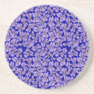 Custom Sandstone Coaster, Violets on Dark Blue Coaster
