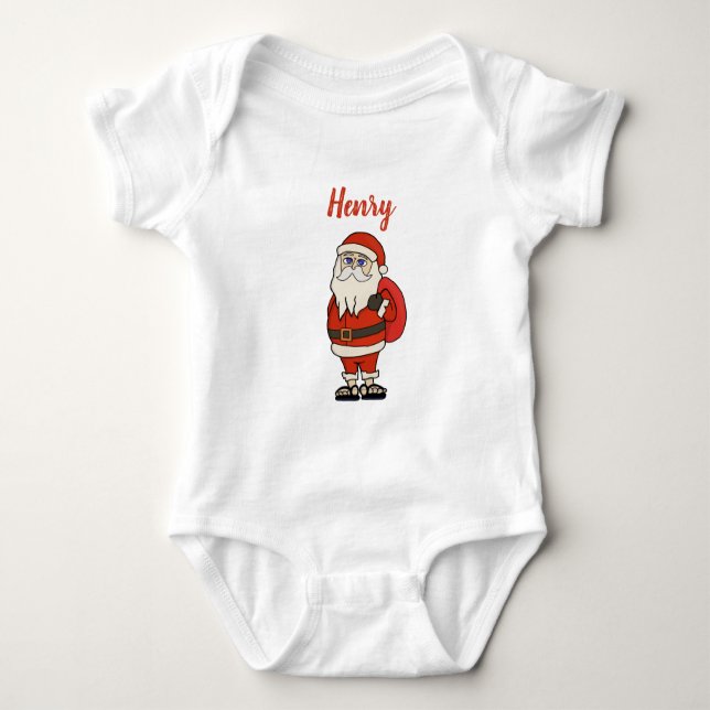 Custom Santa Claus Christmas Flip Flops Baby Bodysuit (Front)