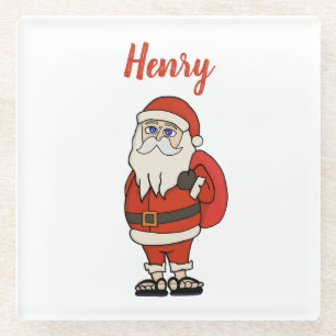 Custom Santa Claus Christmas Flip Flops Glass Coaster