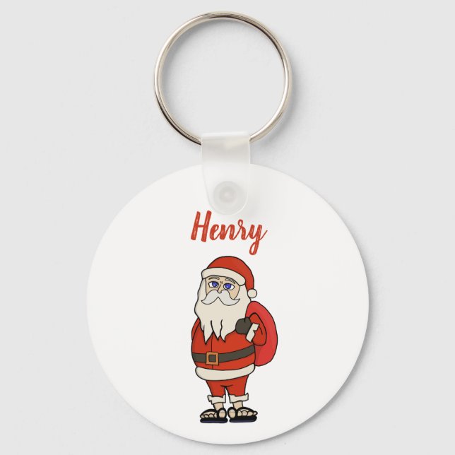 Custom Santa Claus Christmas Flip Flops Key Ring (Front)