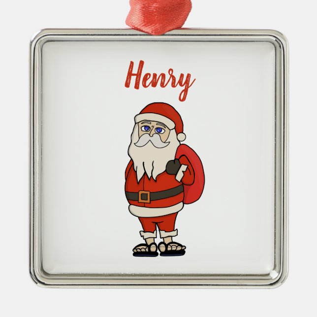 Custom Santa Claus Christmas Flip Flops Metal Ornament (Front)