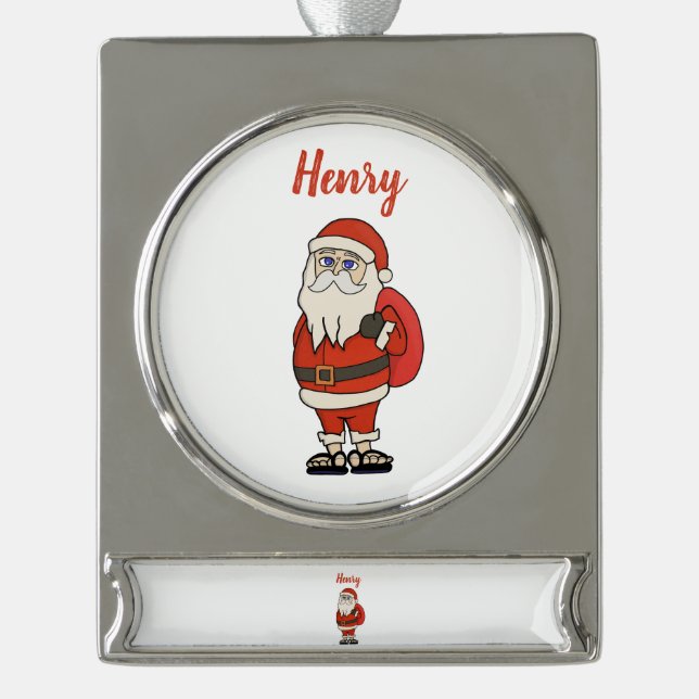 Custom Santa Claus Christmas Flip Flops Silver Plated Banner Ornament (Front)
