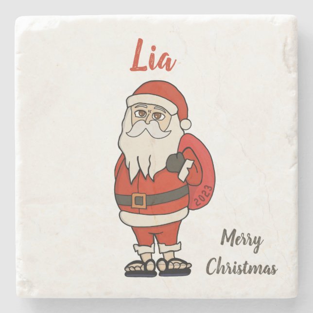 Custom Santa Claus Christmas Flip Flops Stone Coaster (Front)