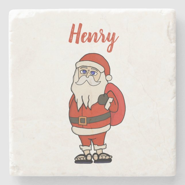 Custom Santa Claus Christmas Flip Flops Stone Coaster (Front)