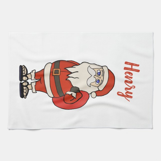 Custom Santa Claus Christmas Flip Flops Tea Towel (Horizontal)