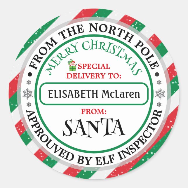 Custom Santa Claus Name Sticker — North Pole Works (Front)