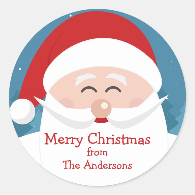 Custom Santa Clause Round Name Sticker (Front)