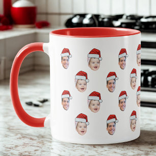 Custom Santa Hat Face Christmas Gift 2 Photos Mug