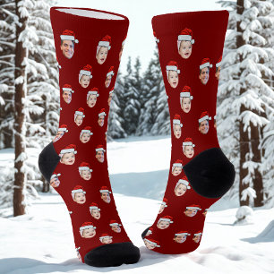 Custom Santa Hat Face Christmas Gift 2 Photos Socks