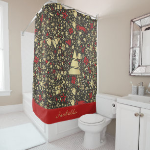 Custom Santa Hat Snowflakes Stars Christmas Tree  Shower Curtain