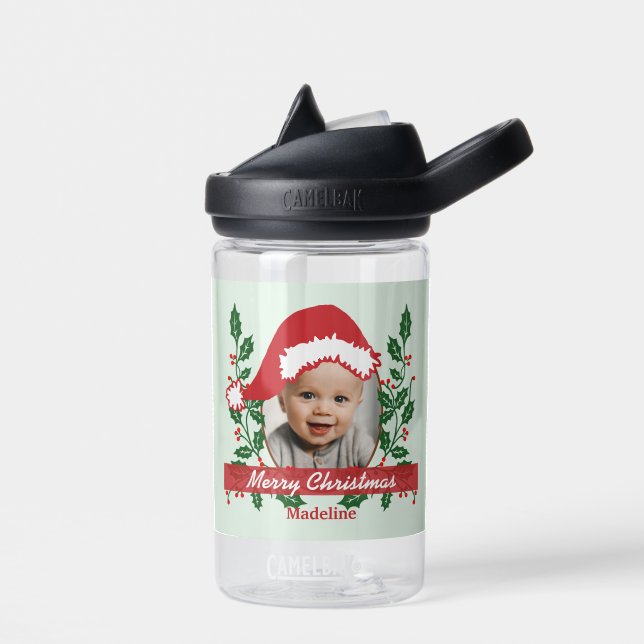 Custom Santa Hat to Personalise Water Bottle (Left)