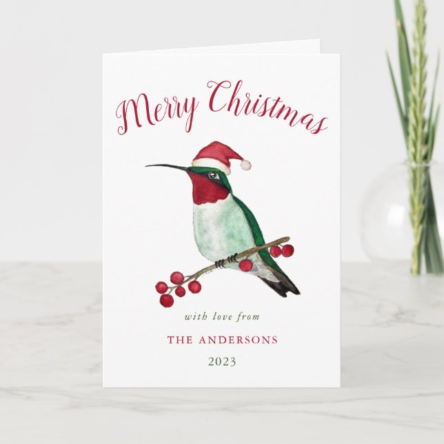 Custom Santa Hummingbird Christmas Card (Front)