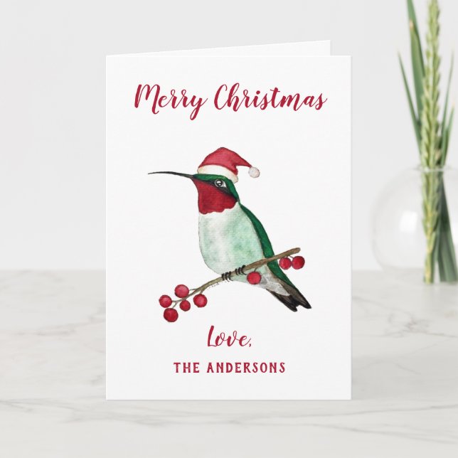 Custom Santa Hummingbird Holiday Card (Front)