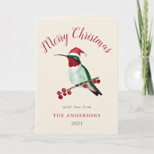 Custom Santa Hummingbird Holiday Card