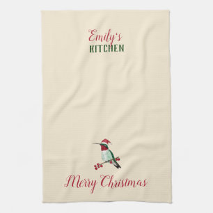 Custom Santa Hummingbird Tea Towel