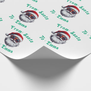 Custom Santa Name Gift Wrap, Retro santa Gift Wrapping Paper