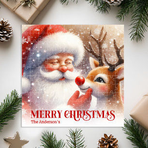 Custom Santa Rudolph Cute Christmas Jigsaw Gift Puzzle