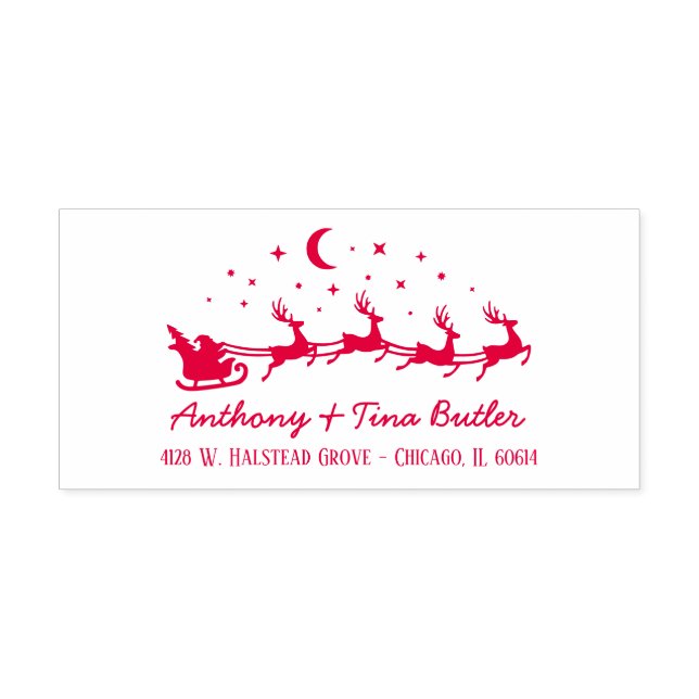 Custom Santa Sleigh & Reindeers Holiday  Self-inking Stamp (Design)