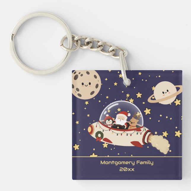 Custom Santa Spaceship Christmas  Key Ring (Front)