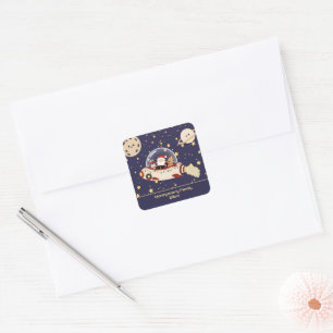 Custom Santa Spaceship Christmas Square Sticker