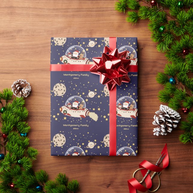 Custom Santa Spaceship Christmas Wrapping Paper (Holiday Gift)