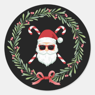 Custom Santa Wreath Cross Canes Christmas Holiday Classic Round Sticker