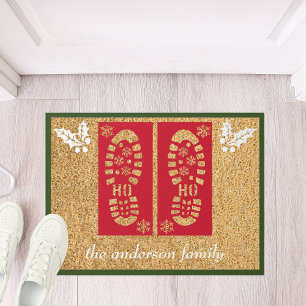 Custom Santa's Boots Christmas Red Green White Doormat