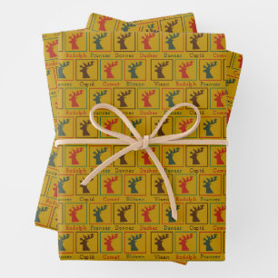 Custom Santa's Reindeer Names Vintage Christmas Wrapping Paper Sheet