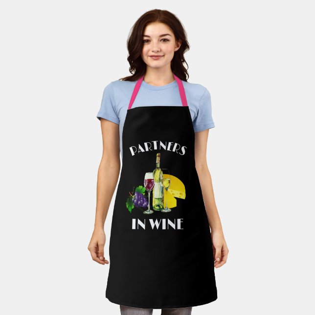 Custom Sassy Partners in Wine Personalised Black Apron (Worn)