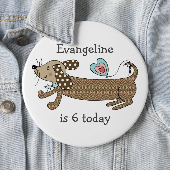 Custom Sausage Dog Dachshund Number Birthday 6 Cm Round Badge (In Situ)