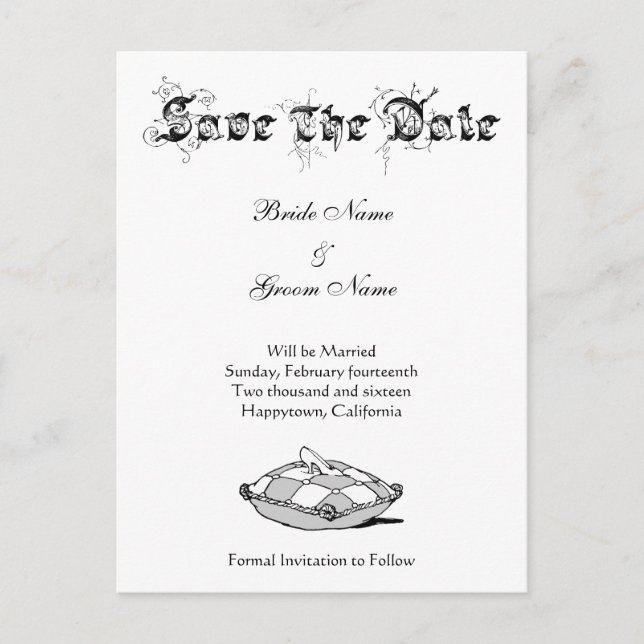 Custom Save the Date Cinderella Slipper Greys Announcement Postcard (Front)