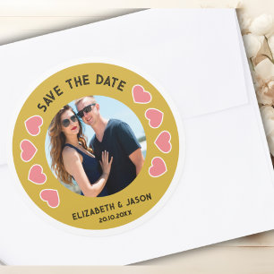 Custom Save The Date Couple Photo Personalised Classic Round Sticker